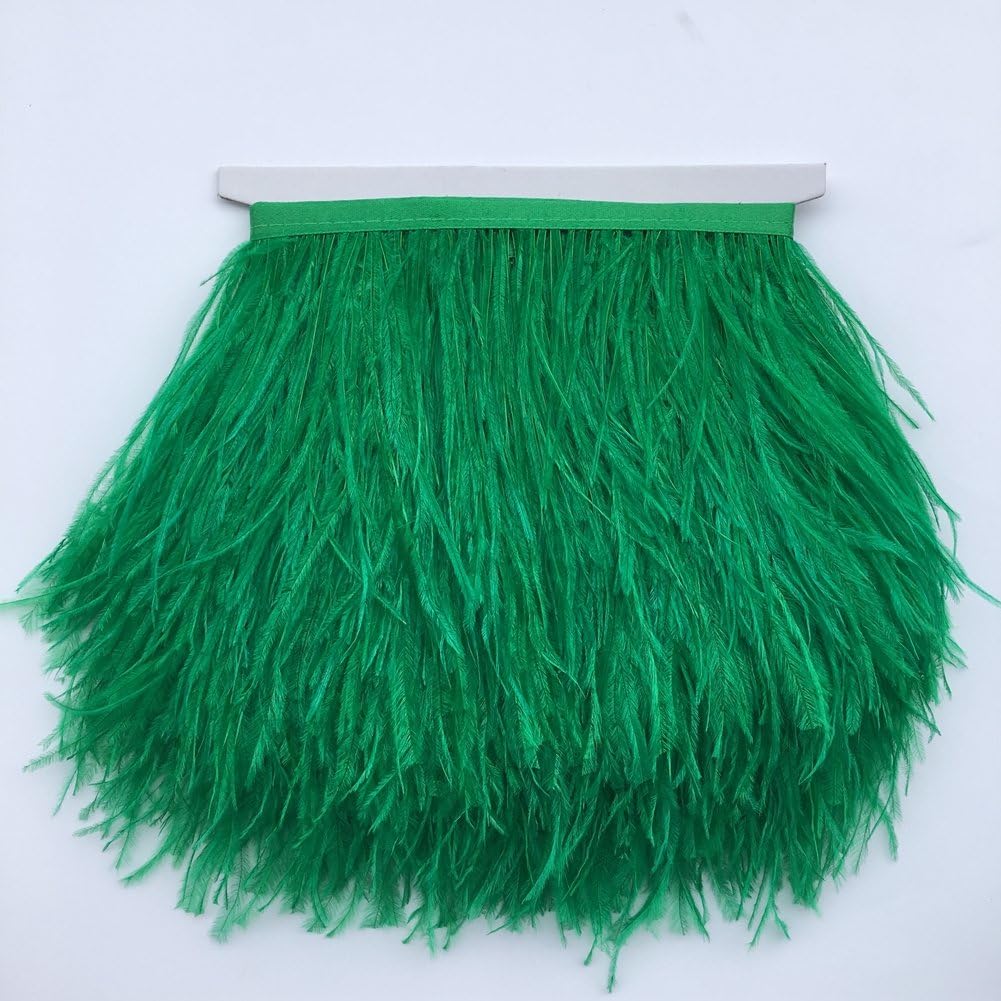 Sowder Ostrich Feathers Trims Fringe with Satin Ribbon Tape Dress Sewing Crafts Costumes Decoration Pack of 2 Yards (Dark Green)