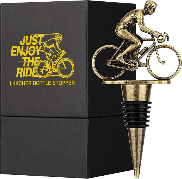 LKKCHER Bicycle Wine Bottle Stopper, Cute Wine Gifts for Men Women, Vintage Bicycle Cycling Gifts, Fathers Gifts Christmas Birthday Gifts for Rider Cyclist, Bronze Wine Saver, Wine Accessories