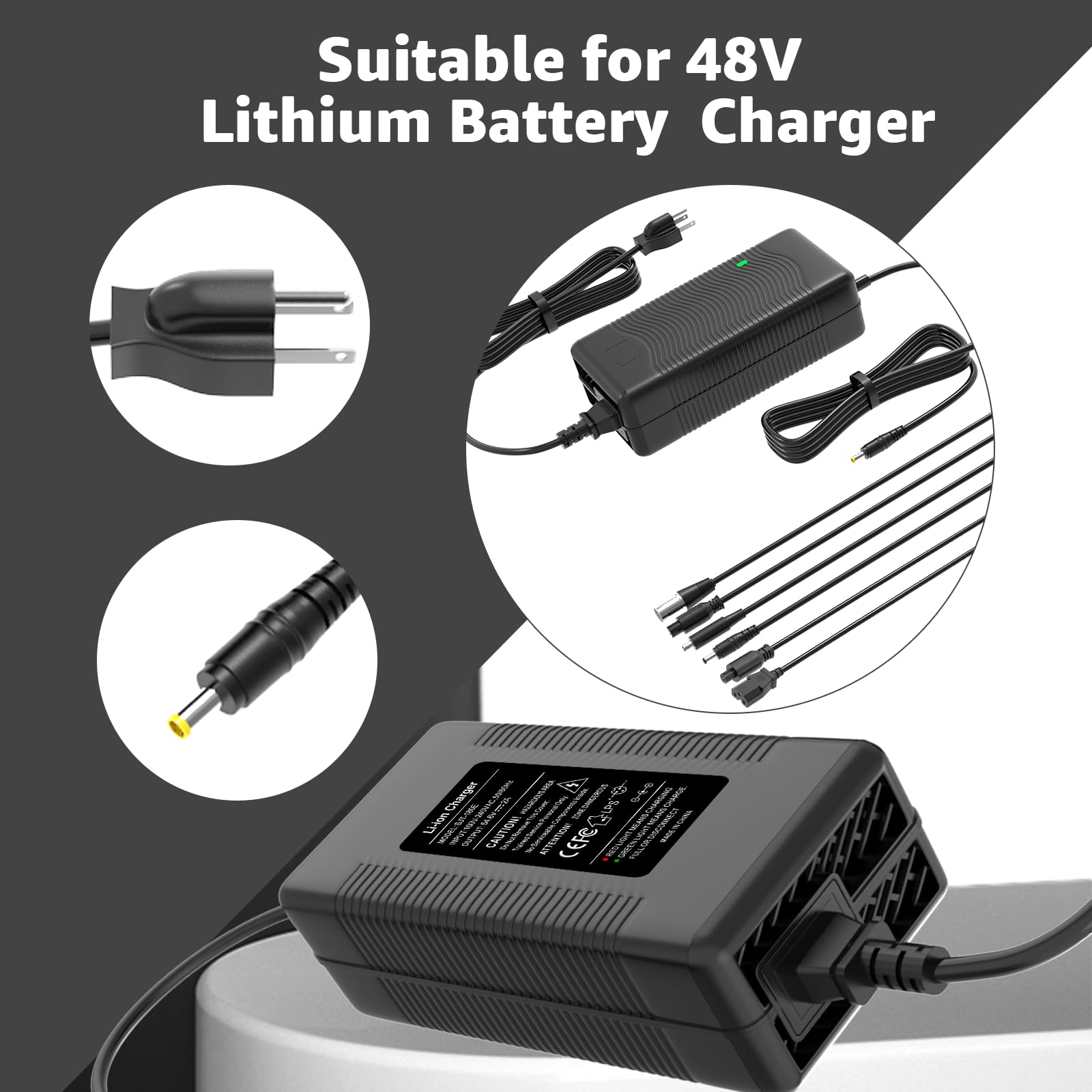 Cargador de batería de litio de 48 V, 54,6 V, 2 A, repuesto para Jetson, Gotrax, Razor, Ninebot, Segway, Swagtron, Hiboy, con 6 enchufes