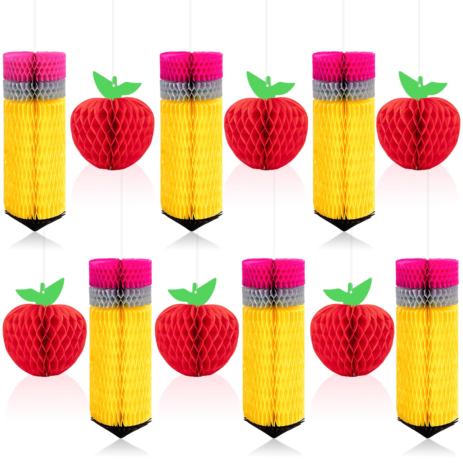Pencil Apple-Shaped Hanging Honeycomb Welcome Back to School Classroom Decorations for Teacher Appreciation Week First Day of School Party Supplies