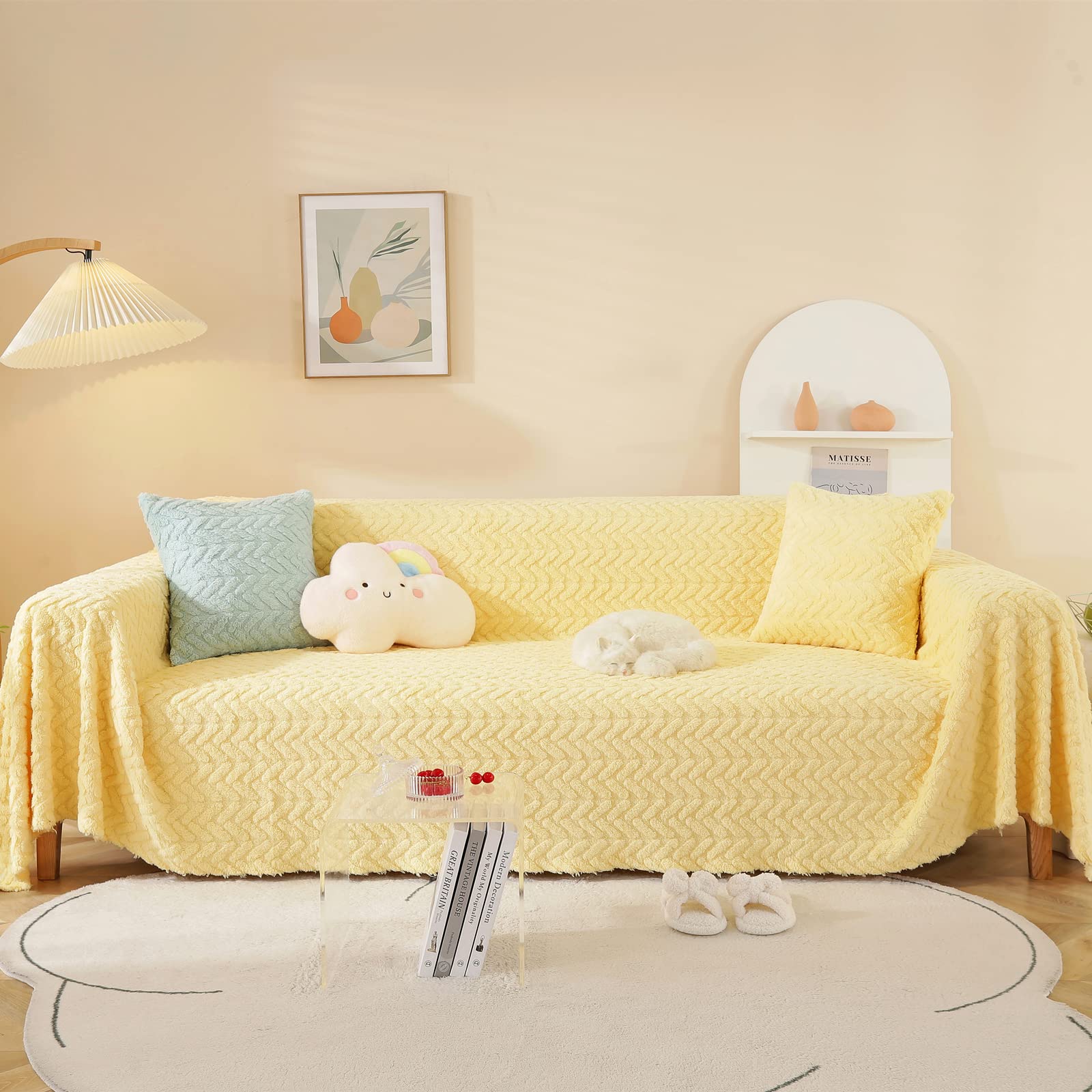 Couverture de canapé réversible jaune 180x180 cm pour fauteuil et angle
