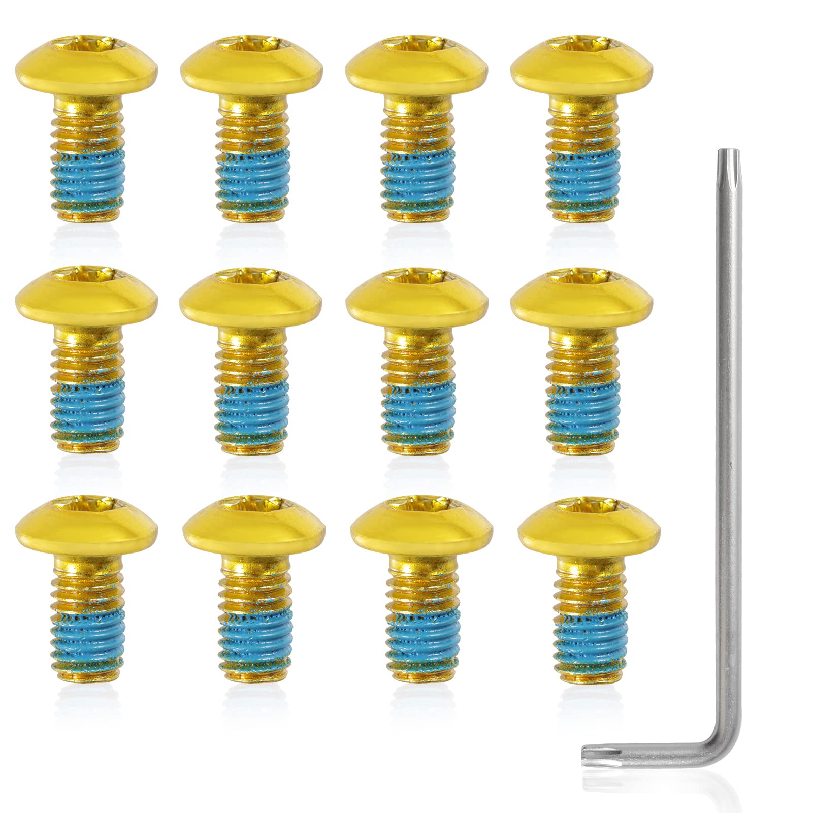 SPEEDWOX 12 Pcs Bicycle Rotor Screws, Disc Brake Rotor Bolts M5x10mm, MTB Rotor Bolts Gold with T25 Star Wrench for Road Bike