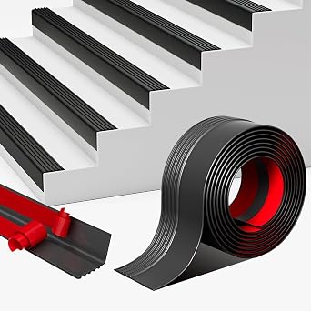 Vinyl Stair Nosing, Stair Edge Trim, Stair Edge Protector, Non-Slip Self Adhesive Stair Edge Protector Suitable for Indoor/Outdoor Stairs, Easy to Install, Non-Slip and Waterproof Black, 7FT