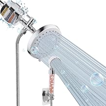 High Pressure 5 Setting Rain Shower Head Combo, HarJue Filter Shower Head, Dual Shower Head Set for Hard Water, Remove Chlorine Fluoride and Harmful Substances, Chrome With Filter & Handheld