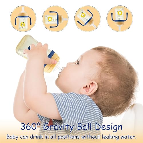 Miniatura 3 de Qshare Vaso para sorber con popote y asas, con popote y asas, taza de entrenamiento con paja pesada, taza de fácil agarre sin derrames, con boquilla