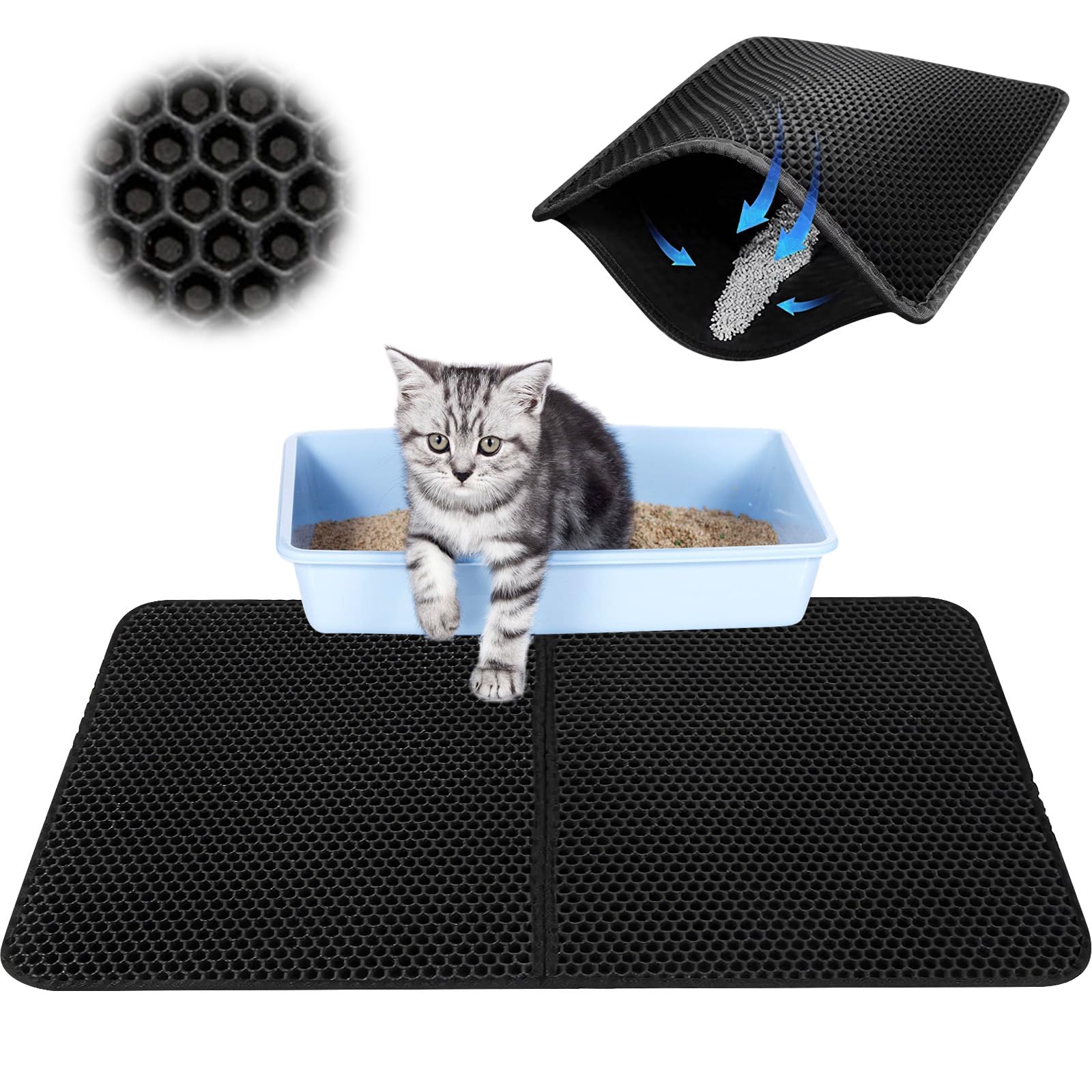 Alfombra Gatos Arenero, 46×60cm Alfombra Para Gatos, Estera De Arena Para Gatos, Alfombrilla Arenero Gato Impermeable, Diseño De Doble Capa En Forma
