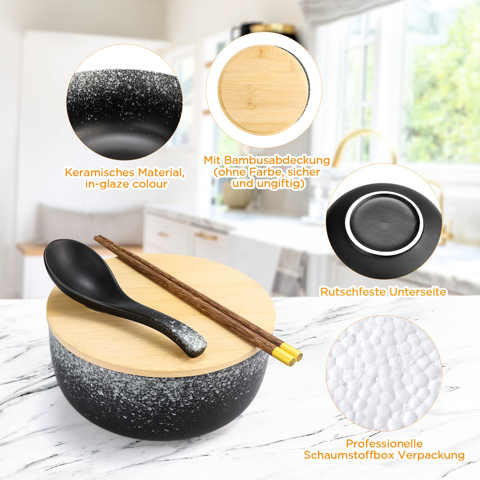 Urban Lifestyle Ciotola Per Ramen In Ceramica, 20 Cm, Blu, Ciotola Per Zuppa, In