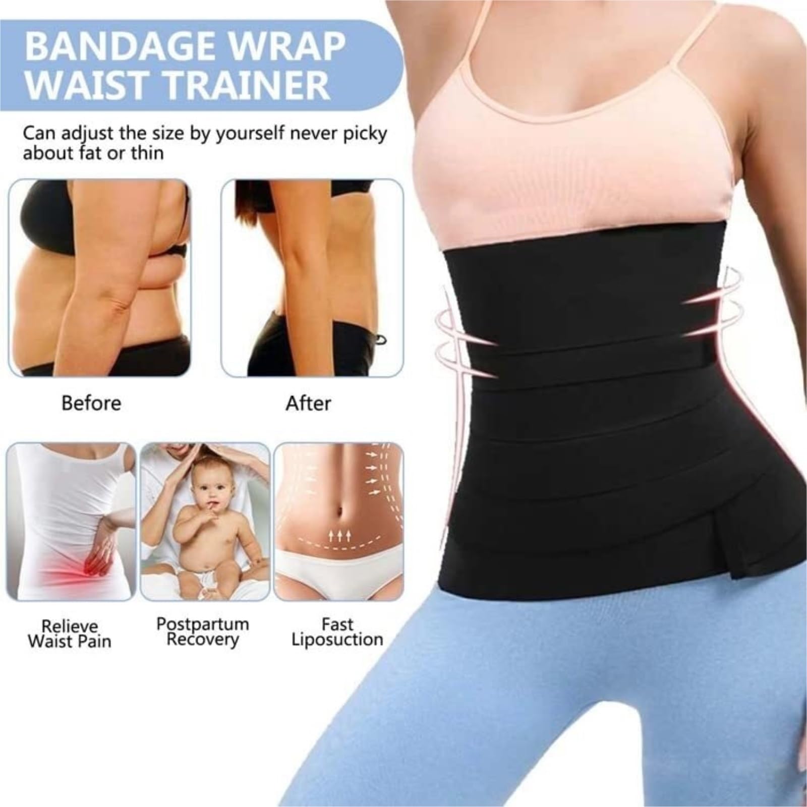 Fascia Lombare Schiena Cintura Dimagrante Shapewear Body Shaper Guaine Sportive Fascia per La Vita Postpartum per Pancia Regolabile Ergonomico Elastica(4 Meters)