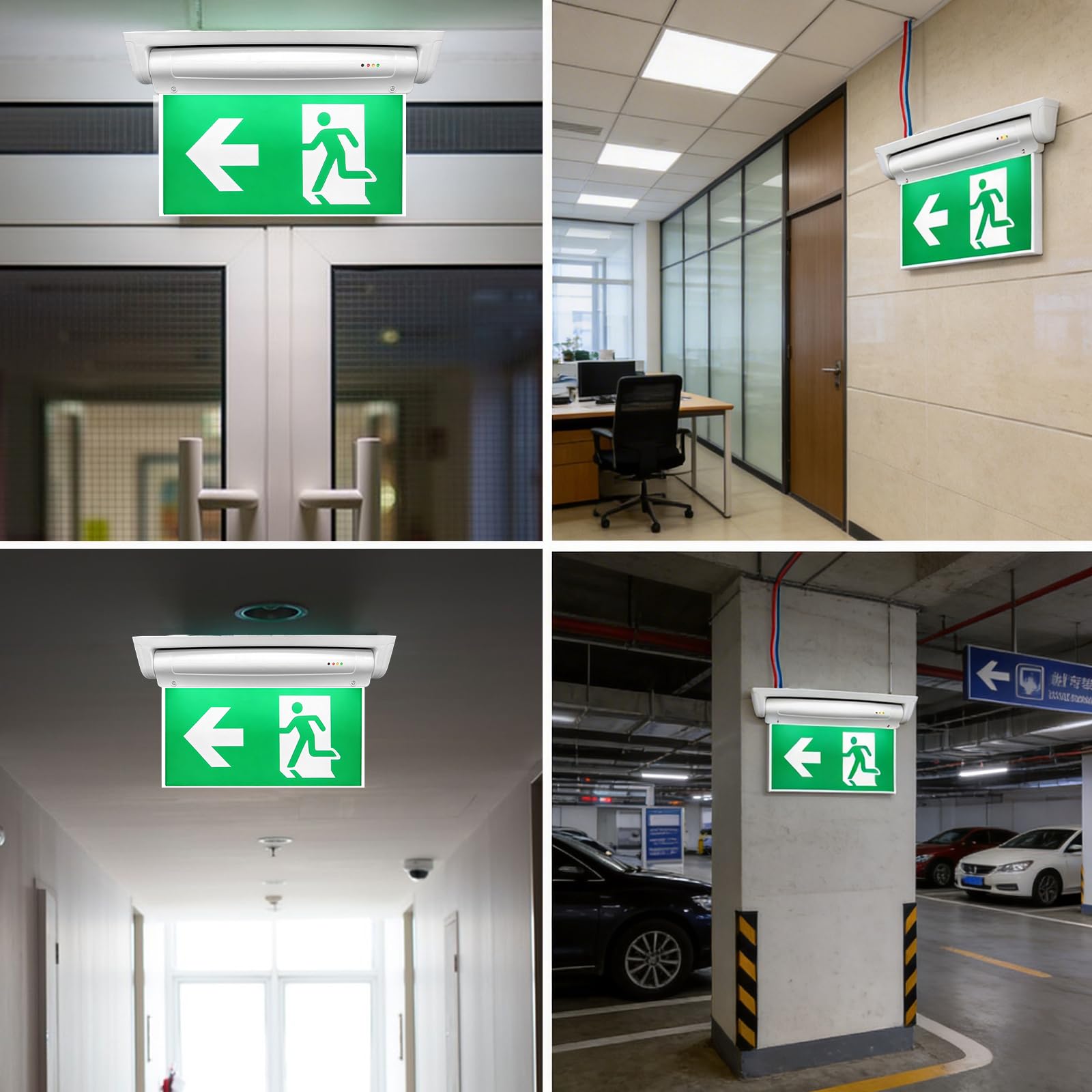 Panneaux de sortie de secours LED photoluminescents, éclairage de sécurité avec batterie 3h, 6 panneaux de sortie, longue durée lumineuse, signalisation issue de secours, chemin de fuite LED droite