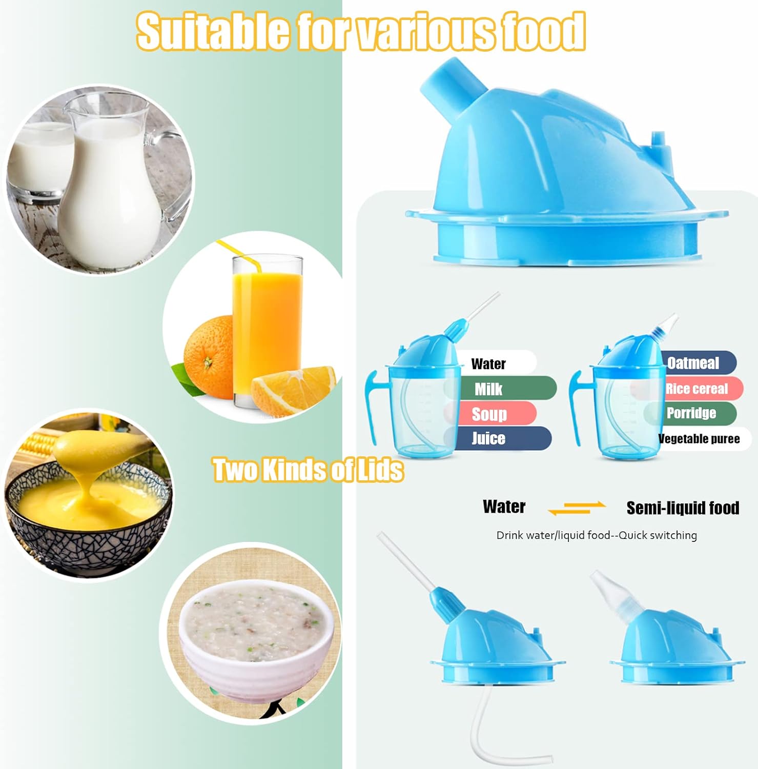 VOPHIA Drinking Beaker Cup for Disabled Adults, Convalescent No Spill Feeding Cup with Straw for Elderly Maternity Drink Water Porridge Soup 350ml (Blue) - Image 3