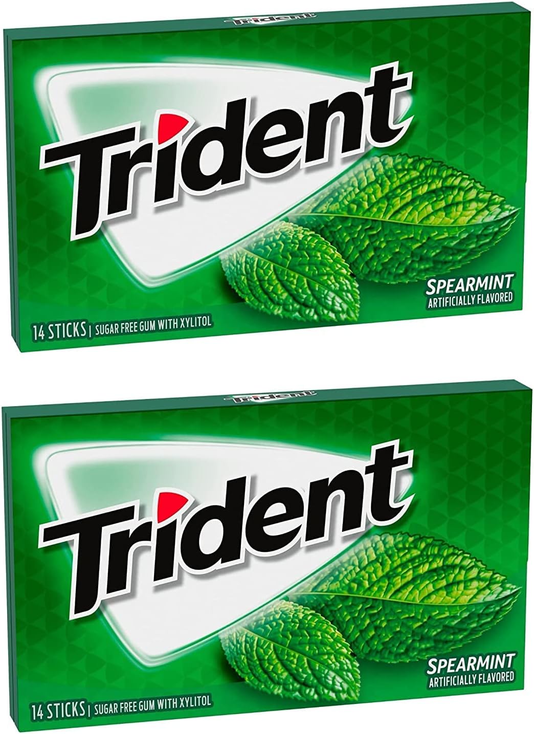 Trident Sugar Free Gum Spearmint, 2 x 26 g