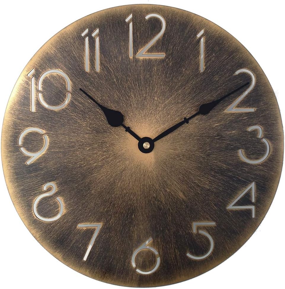 Retro Metal Industrial Wall Clock，12 Inch Round Classic Vintage Iron Wrought Wall Clock Digital Numerals Easy to Read Battery Operated Non-Ticking Decorative Living Room(Antique Gold, 12 inch)