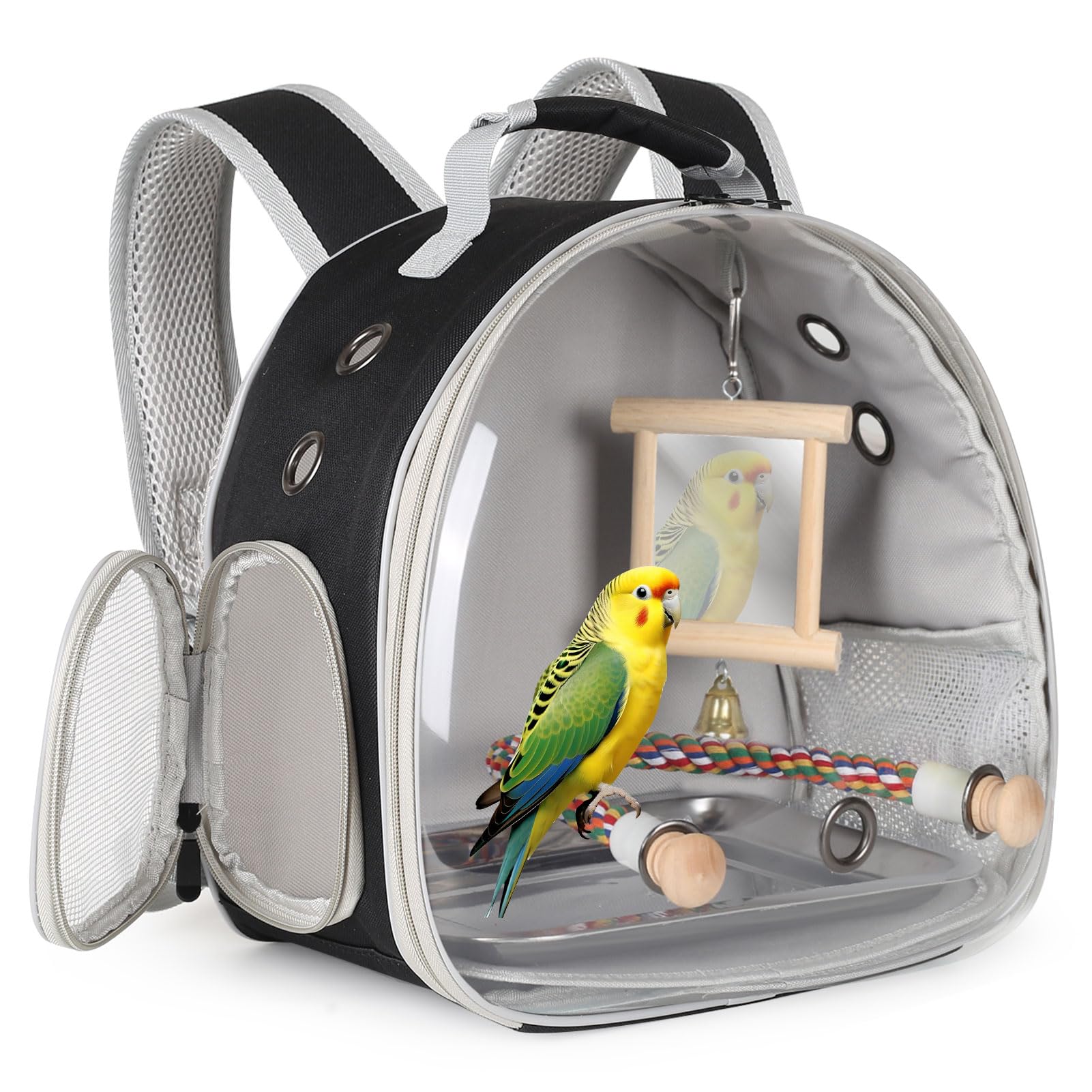 Parrotlets Parrot Travel Carrier with Standing Perch Mirror Toy,Lightweight Breathable Parrot Cage, Small Pet Carrier Bag with Shoulder Strap,Bird Rat Guinea Pig Squirrel