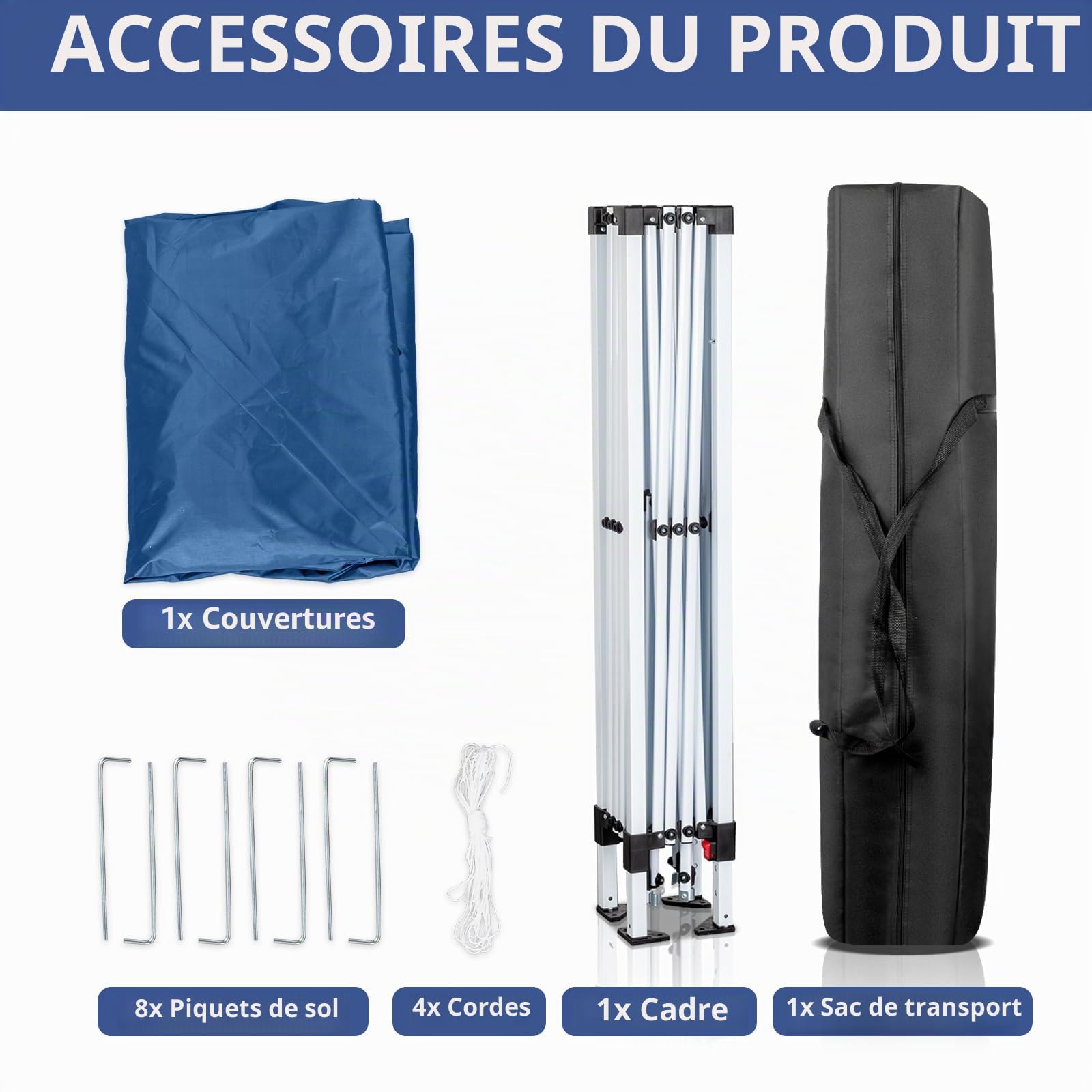 Tonnelle Pliante 3x3 m, Imperméable & Résistante,UV 50+ – Tissu Oxford 420D,Réglable en Hauteur,pour Jardin, Camping & Événements，Bleu