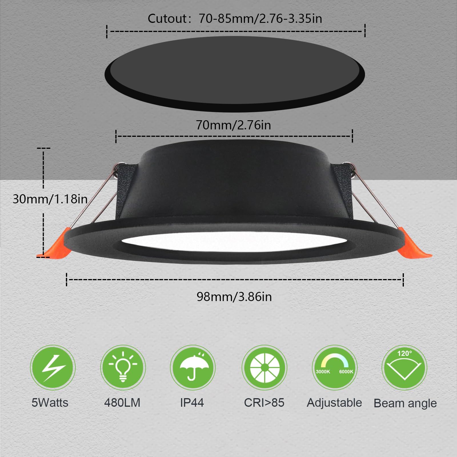 Sweier Ultra Slim 5W LED Recessed Ceiling Lights, 3 Adjustable Colors (6000K/3000K/4000K) 480LM - Image 2
