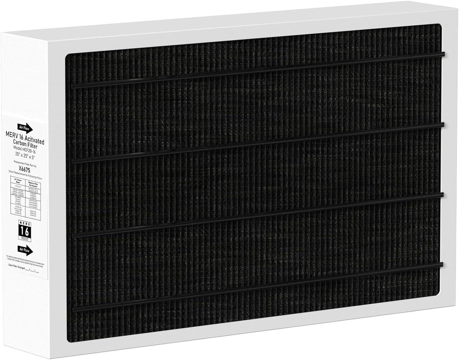 1 Pcak X6675 20x25x5 Merv 16 Air Filter Carbon Efficient Air Filter Compatible with Lennox X6675 and Lennox HCC20-28 Furnace HVAC System(Actual Size: 19.8 x 24.8 x 4.3 In), Part Number HCF20-16