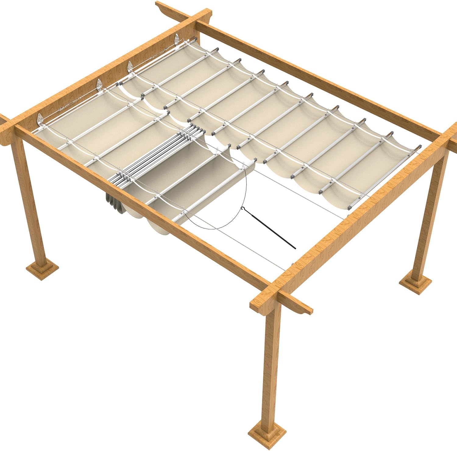 Windscreen4less 3' x 12' Waterproof Retractable Sun Shade Canopy Cover Sliding Wave Shade Sail for Pergola Patio Deck Yard Gazebo Outdoor (Beige)