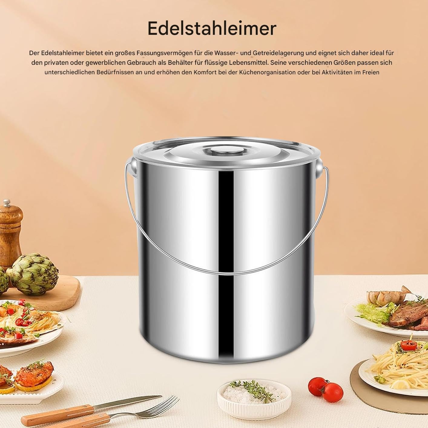 Edelstahleimer Mit Deckel – Robuster Metalleimer, Aufbewahrungsbehälter Mit Großem Fassungsvermögen, Robuste Organisation Der Wasserspeisekammer | Trockenwarenhalter, Mehrzweckeimer Für Suppenmilch, R