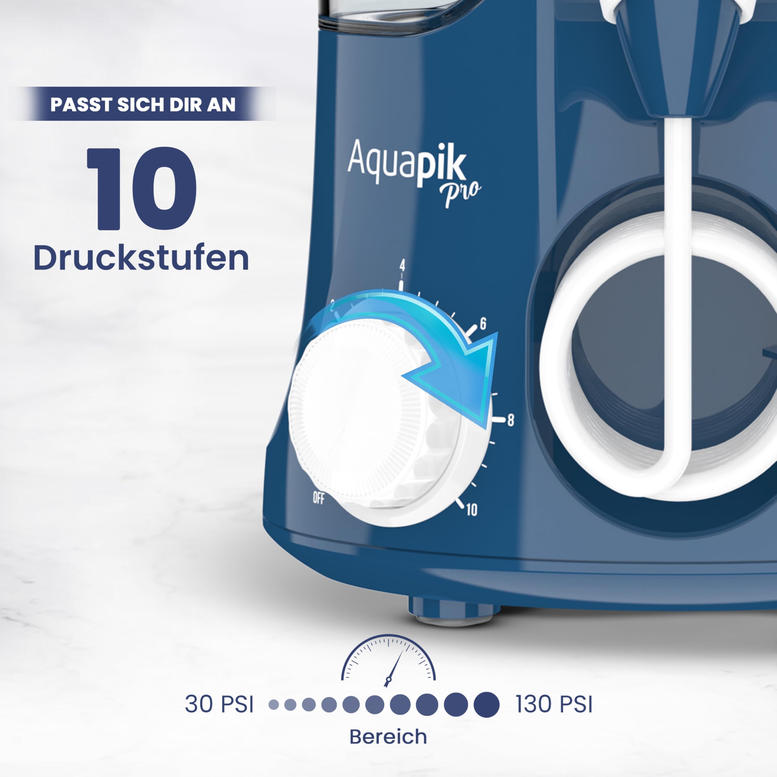Aquapik PRO Munddusche 600 ml 10 Druckstufen 8 Aufsätze mit Precision Pulse.