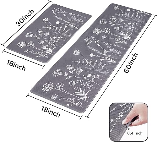 Miniatura 3 de ASPMIZ Juego de 2 tapetes florales de cocina de espuma viscoelástica impermeables, juego de alfombras y tapetes de cocina para oficina en casa,