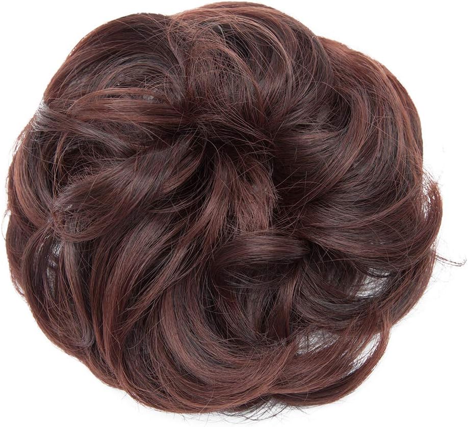 Hair Bun Extensions Messy Curly Wavy Hair Scrunchies Hairpieces Synthetic Donut Updo Hair Pieces Ponytail Extensions Black Wind Red mix - Image 3