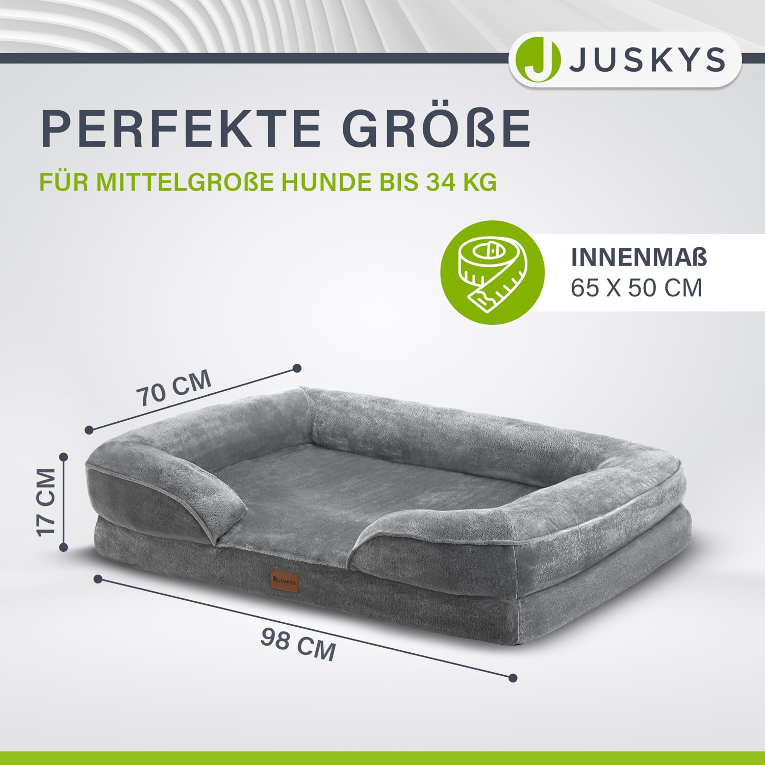 Juskys Sheena L ortopedyczne legowisko dla psa nadające się do prania i antypoślizgowe - 98 x 70 x 17 cm - miękka sofa dla psa dla średnich psów szary - łóżko dla zwierząt