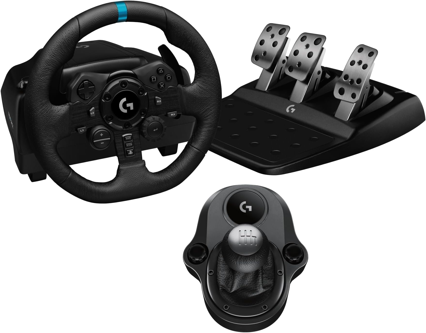 Logitech G923 Racing Wheel and Pedals, TRUEFORCE Force Feedback + Logitech G Driving Force Shifter - Real Leather, Sim Steering Wheel, Pedals and Gear Stick for PS5, PS4, PC, Mac - Black