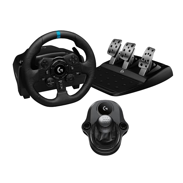 Logitech G923 Volante da Corsa e Pedali per PS5, PS4 e PC & Driving Force Leva di Cambio, 6 Marce di Velocità con Manopola ad H, Pomello del Cambio ‎in Vera Pelle