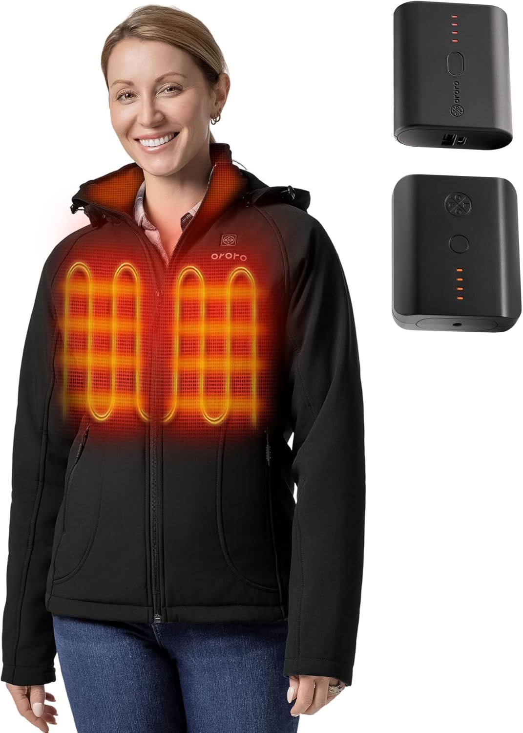 ORORO Women's Heated Jacket (Black, M) and Extra Fast-Charging Battery