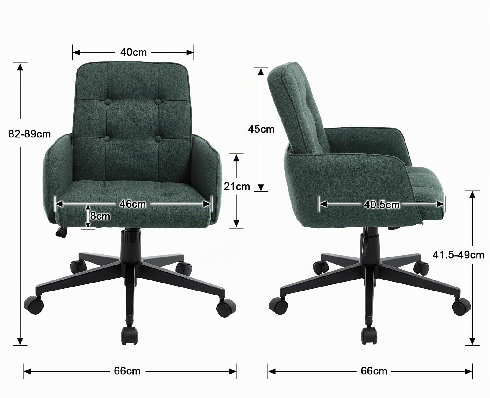 Bürostuhl, Homeoffice Stuhl mit Rollen, Grün | Arbeitsstuhl höhenverstellbar, aus Leinen, Drehstuhl Schreibtischstuhl für Homeoffice Büro