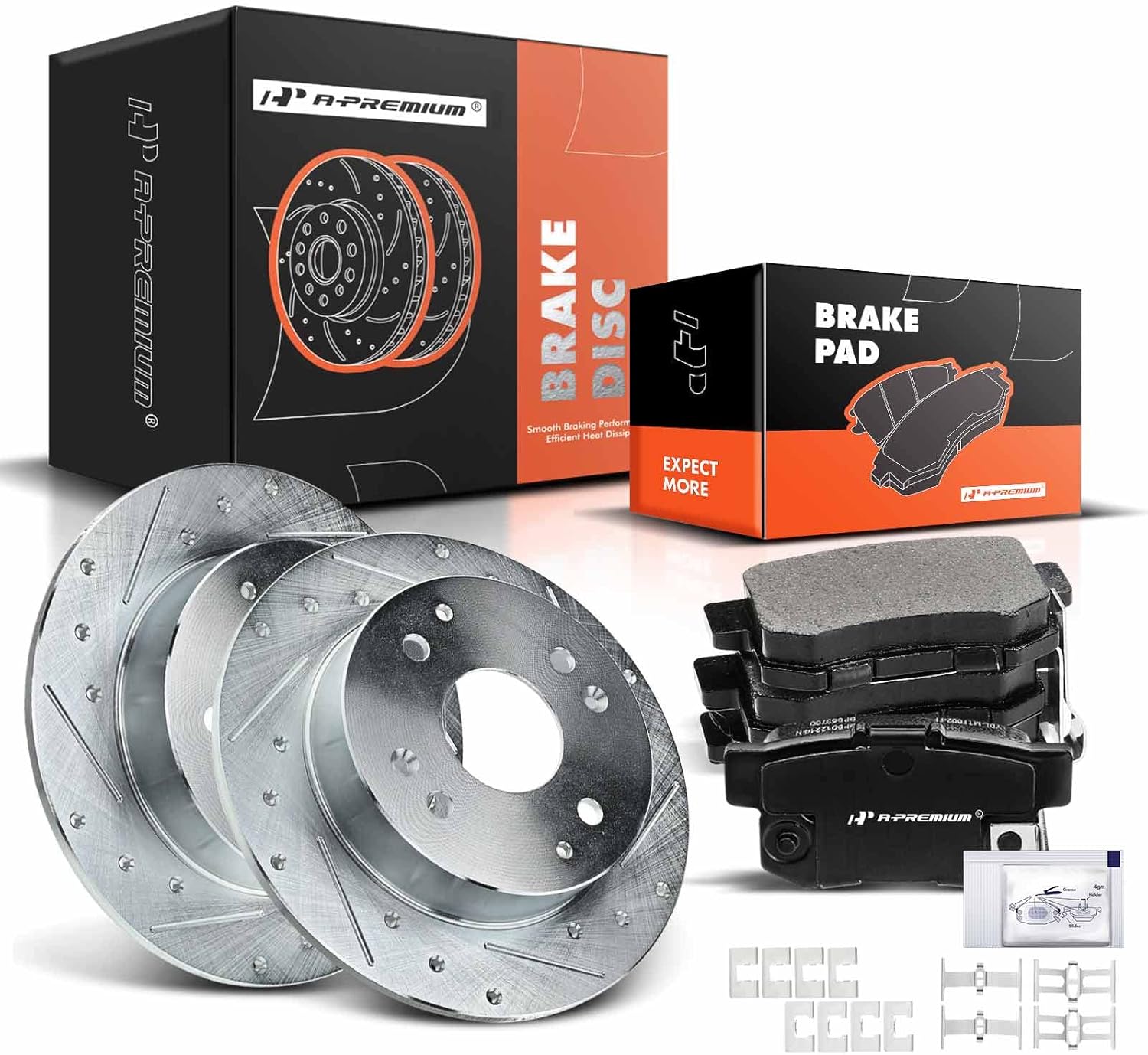 A-Premium 10.23 inch(259.8 mm) Rear Drilled and Slotted Disc Brake Rotors + Ceramic Pads Kit Compatible with Select Acura and Honda Models - CL 1998-1999, Accord 1998-2002, 2.3L, 6-PC Set
