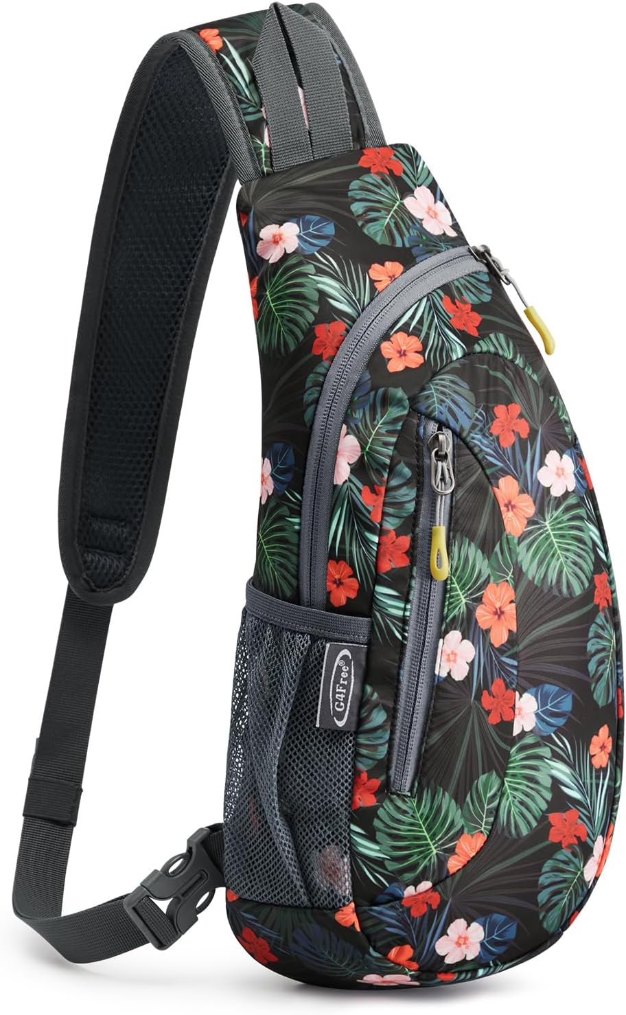 G4Free Sling Bag for Men Women, Small Crossbody Backpack Lightweight Chest Shoulder Bags for Travel, Outdoor and Sports (Flower Black)