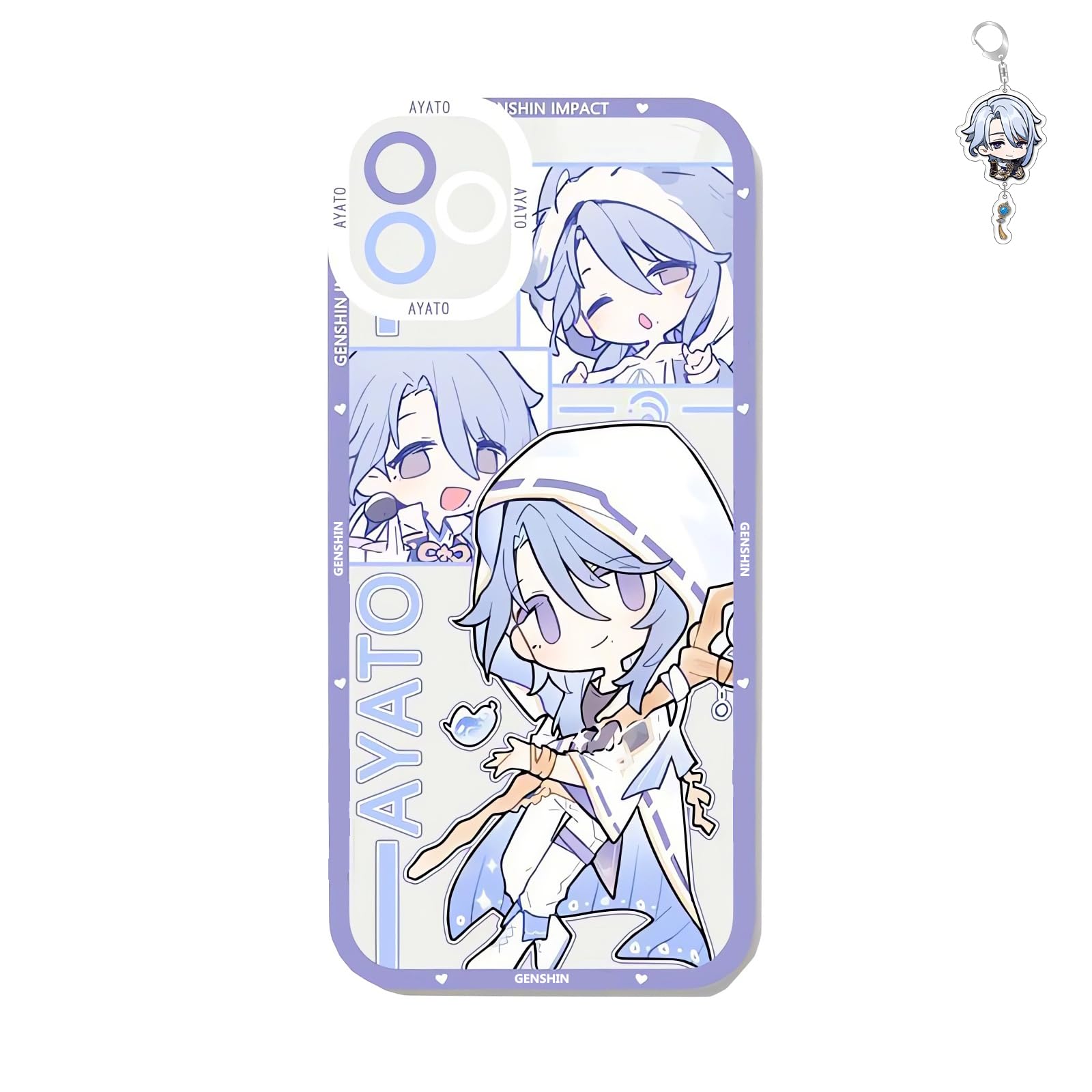 Game Phone Case Anime Kamisato Ayato Phone Case Multi-Model Compatible with 17/16/15/14/13/12/11 Phone Cover Protective (iPhone 11 with Free Keychain)
