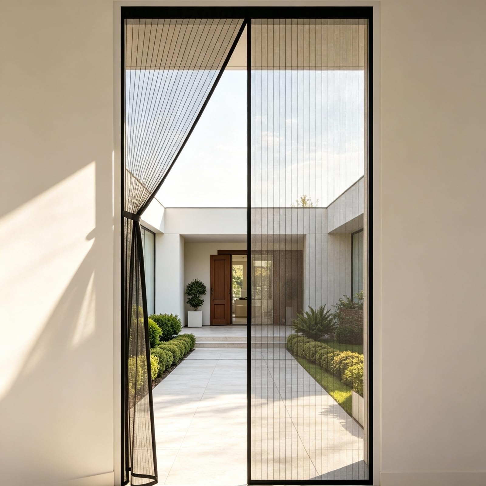 Fly Screen for Doors 138 x 186 cm with Powerful Magnets & Full Frame Magic Tape Fly Screens for Doors No Drill Installation for Patio Balcony Bedroom, Black