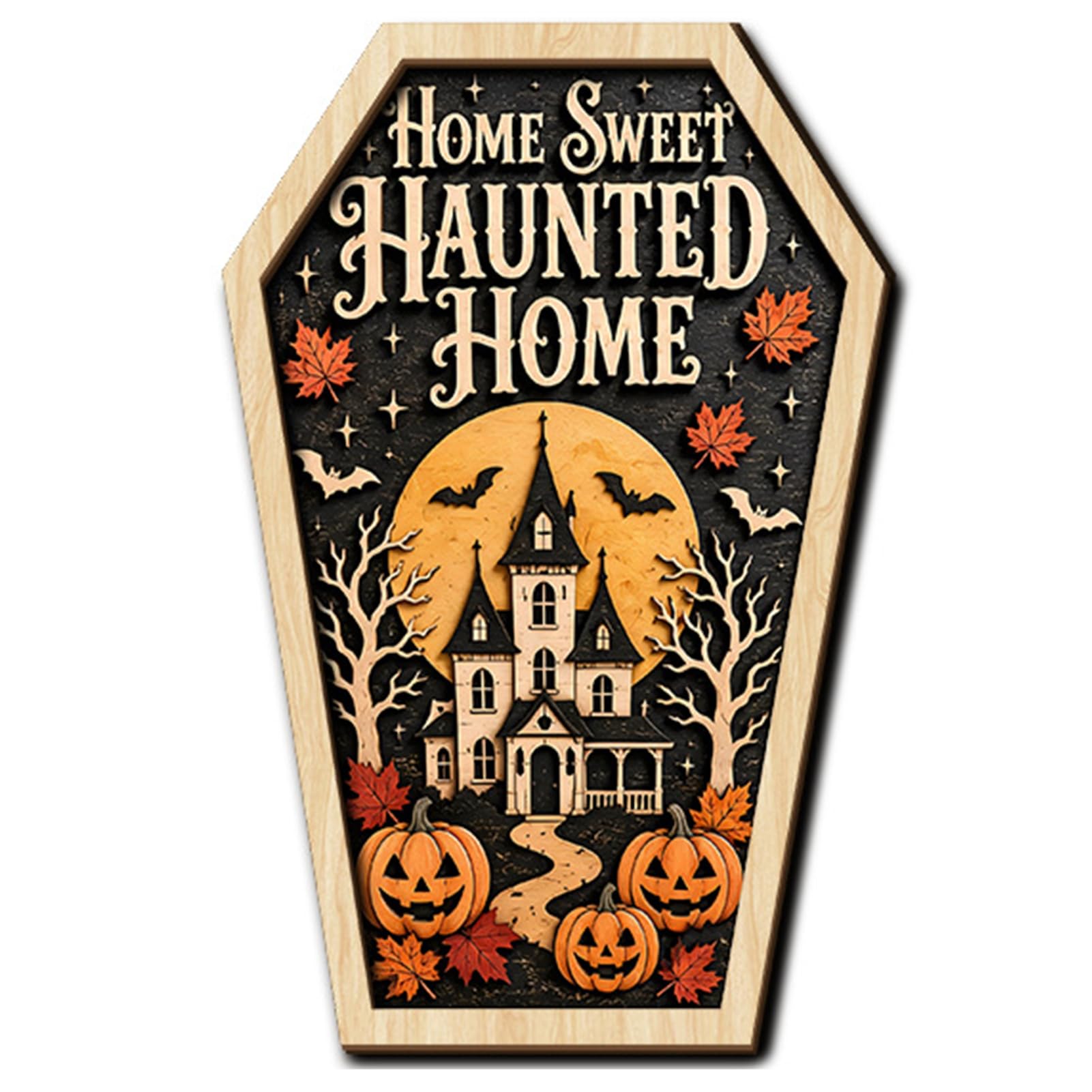 Virelynx Halloween Wooden Coffin Ornament, Vintage Tabletop Decor Party