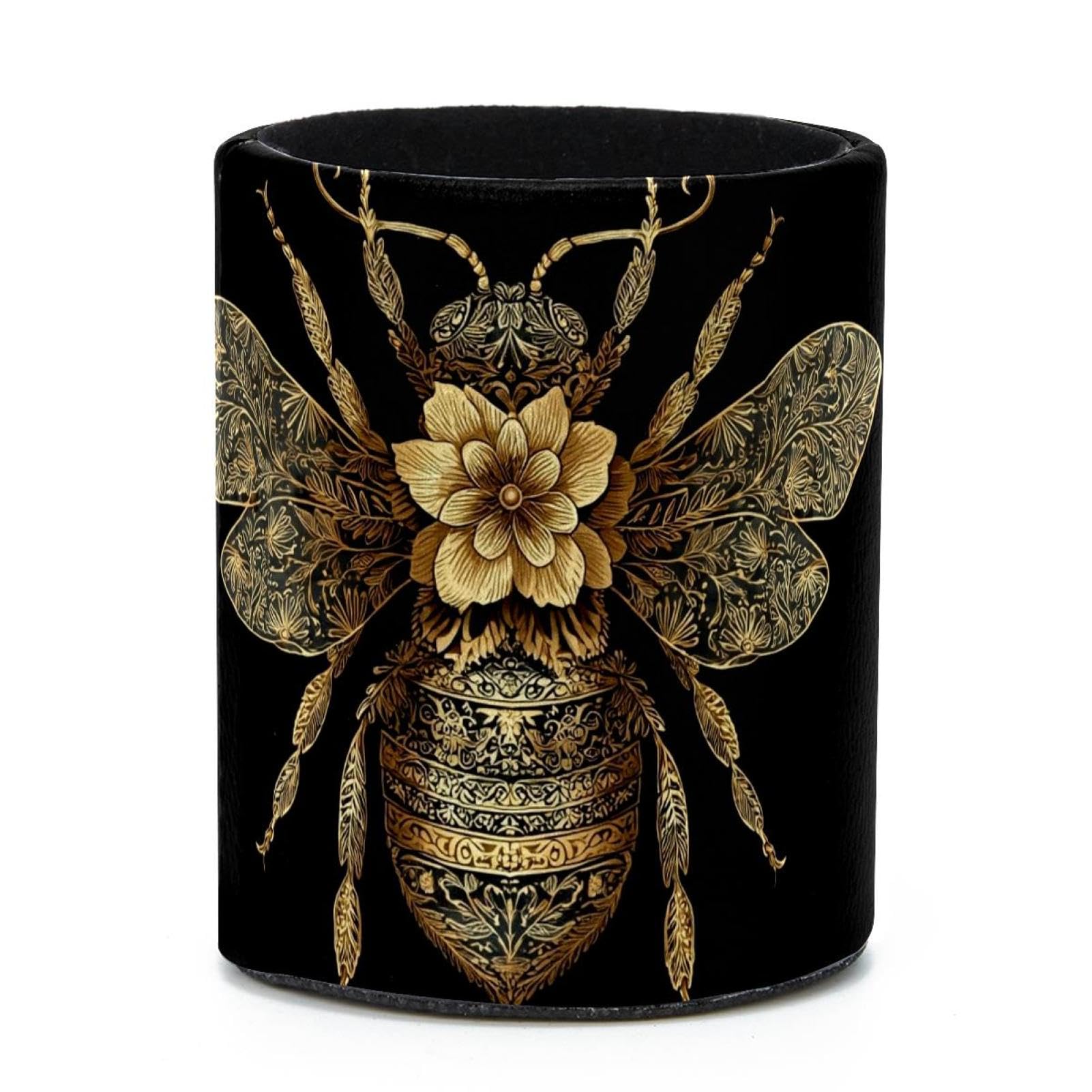VAPOKF Round Pencil Holders for Desk, Golden Bee Pen Holders Pen Pot Makeup Brushes Storage Desktop Stationery Supplies Organiser for Home Office