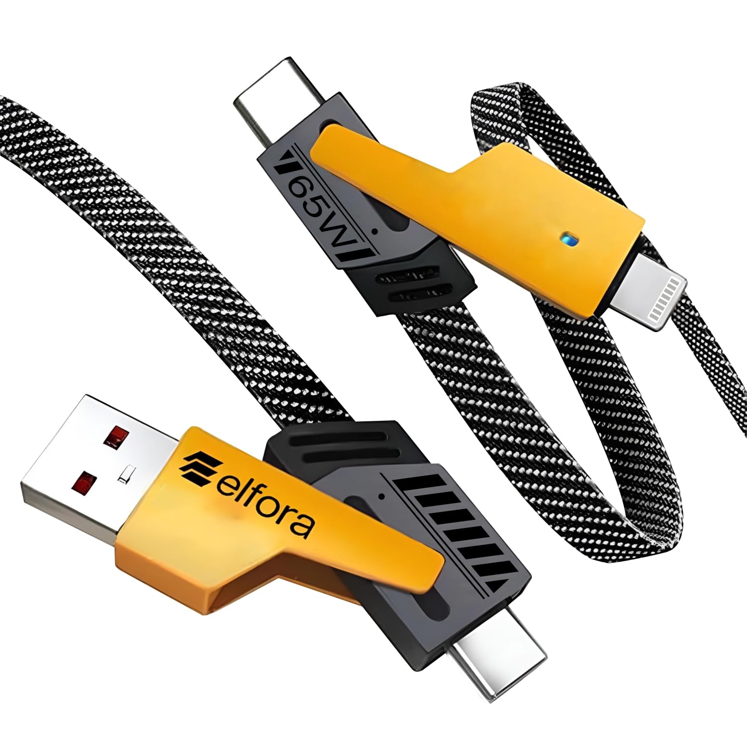 Elfora 4 in 1 Braided Fast Charging Cable 65W | Quad 1.5m Rugged Design Multiport | Type C to Lightning | Type C to USB A | Compatible for iPhones, iPads, Tablets, MacBooks and Android Devices -Black-image-30