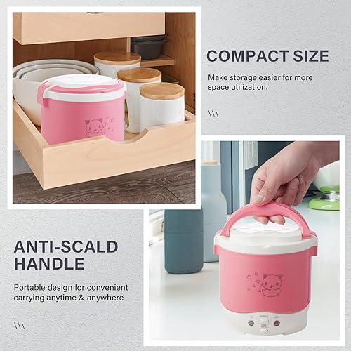 Vista 16 de OSBA Mini olla arrocera, olla de arroz pequeña de 1 litro, 2 tazas sin cocer, arrocera de viaje de 12 V para automóvil con vapor, mantiene el calor