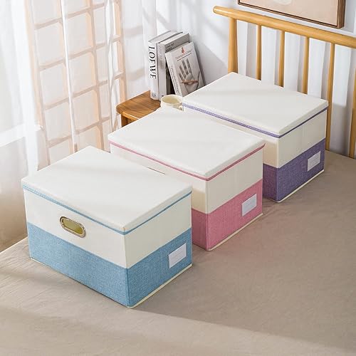 Miniatura 203 de PRANDOM Contenedor de almacenamiento plegable con tapa, caja de almacenamiento plegable de tela, cesta organizadora con tapa, para el hogar, Beige