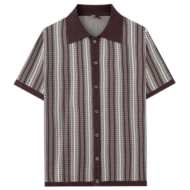 Cardigan tricoté à manches courtes pour homme vintage à rayures décontracté