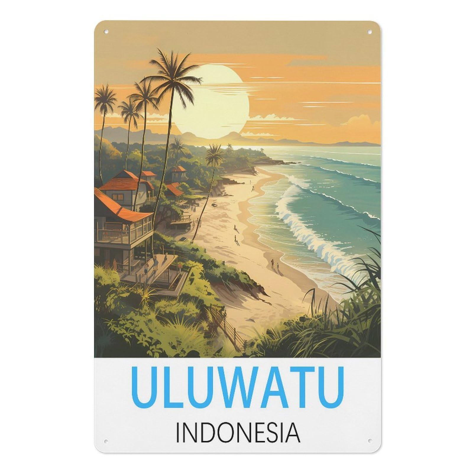Uluwatu Indonesia Retro Design Tin Paintings Vintage Tin Sign 08x12inch(20x30cm) Wall Art for Home Office Bedroom Living Room Cafes Wall Decor