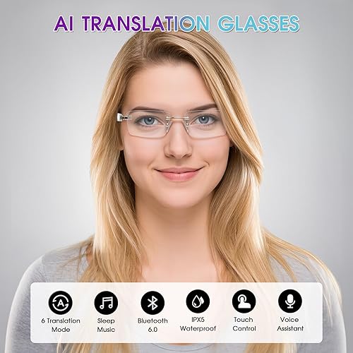 Miniatura 2 de Gafas de Traducción con IA, Gafas Bluetooth con Traductor en Tiempo Real para 164 Idiomas, Gafas Bluetooth Fotocromáticas con Bisagra de Resorte y