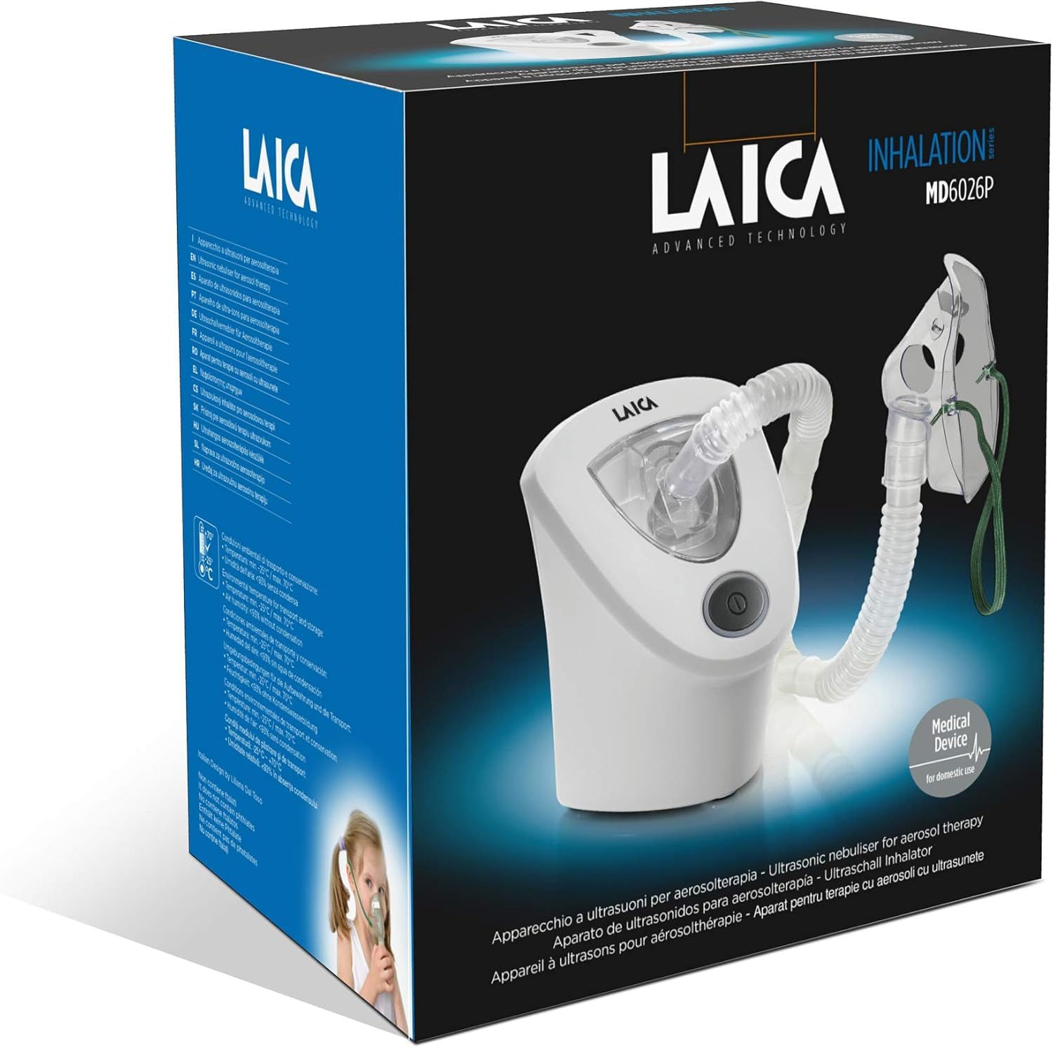 Laica Aerosol ultrasónico portátil MD6026 para adultos y niños, silencioso, blanco