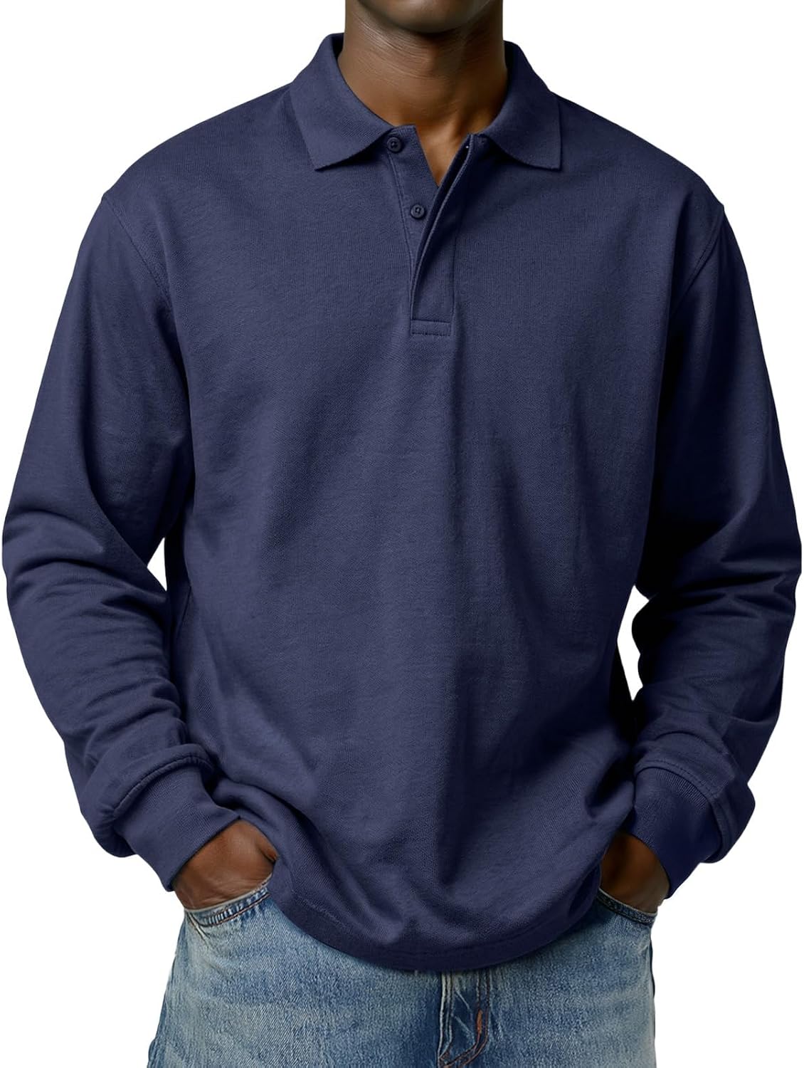 Ymosrh Men's Casual Polo Shirts Long Sleeve Basic Solid Golf Tennis Work Collar Shirt, M-5XL