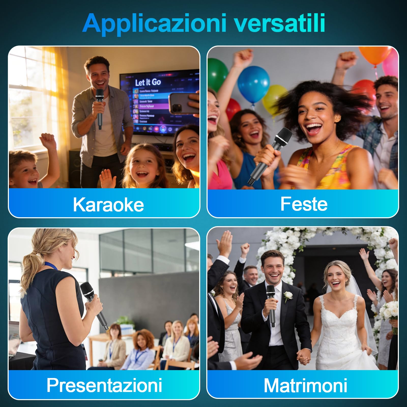 Aveek Microfono Wireless, Microfono Wireless per Karaoke Set, Microfono Karaoke Ricaricabile, Interfaccia 6.35mm/3.5mm, Adatto per Altoparlanti, Canto, Matrimoni, Dj, Feste