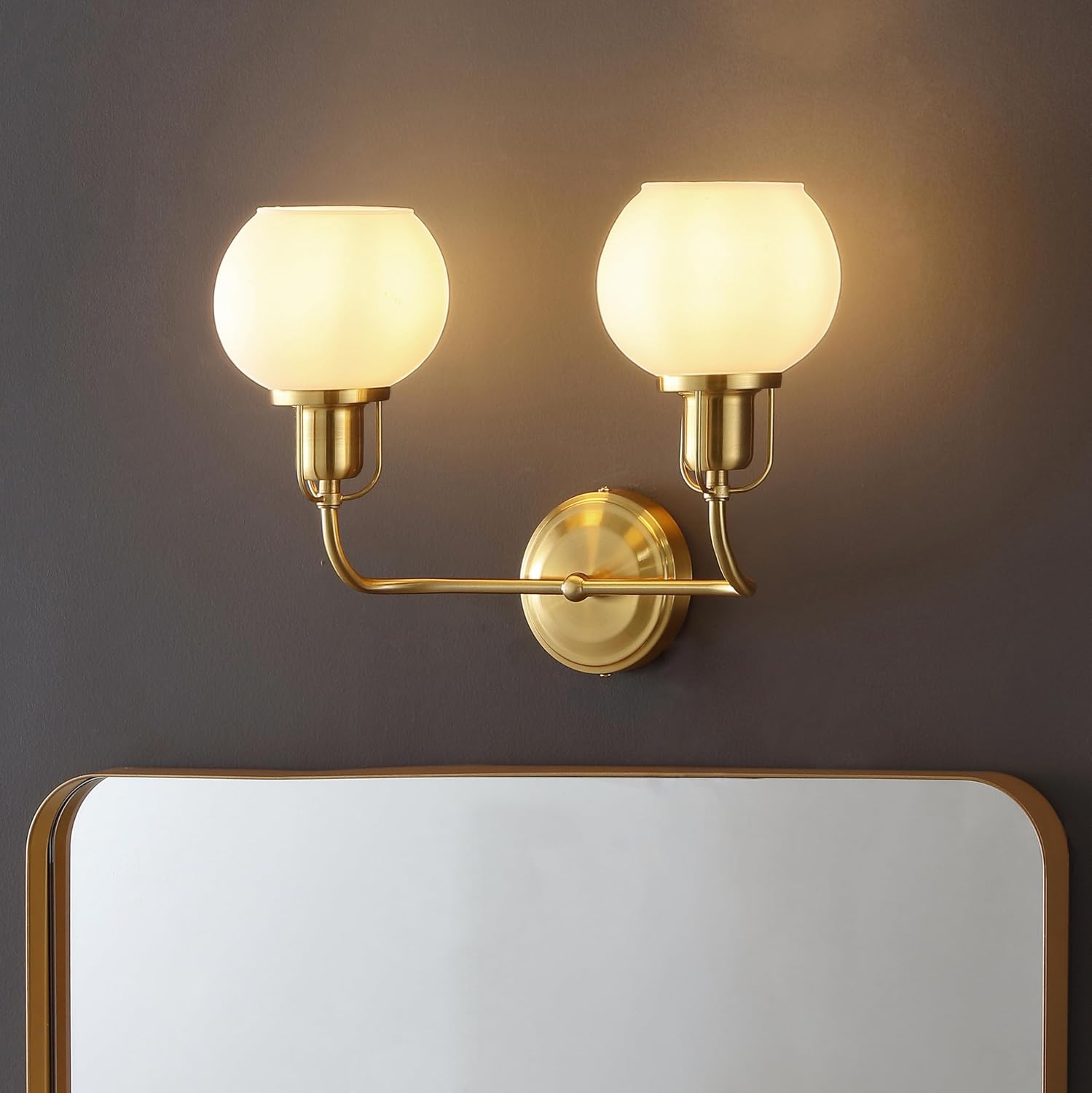 SAFAVIEH Lighting Collection Fenris Contemporary Brass/Opal 2-Light Single Wall Sconce