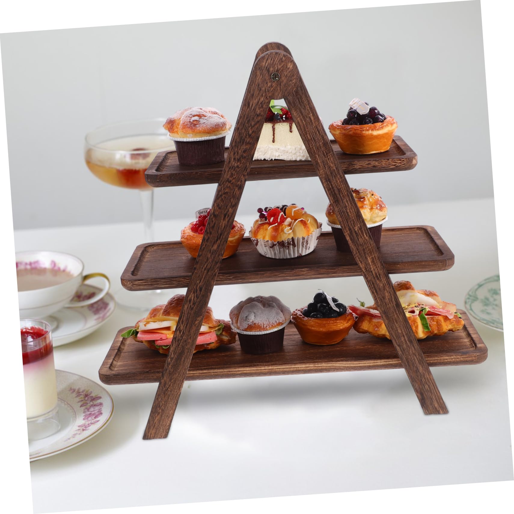 Estante de almacenamiento de alimentos de madera de 3 niveles con bandejas plegables, soporte de exhibición de cocina multicapa para verduras, comedor y decoración del hogar