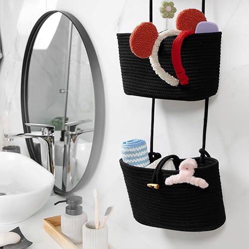 Miniatura 4 de Cesta organizadora de almacenamiento colgante de 2 niveles, cesta de pared, cestas decorativas colgantes de cuerda de algodón