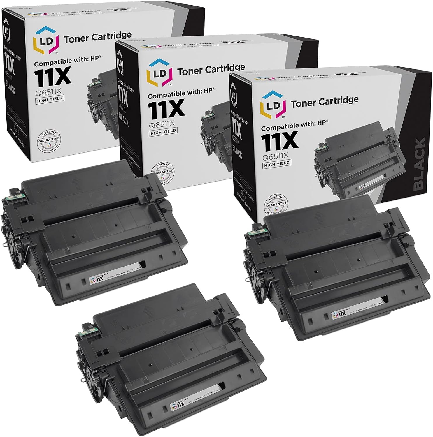 LD Compatible Toner Cartridge Replacement for HP 11X Q6511X High Yield (Black, 3-Pack) Compatible with LaserJet Printers 2420 2420d 2420dn 2420n 2430 2430dtn 2430n 2430tn