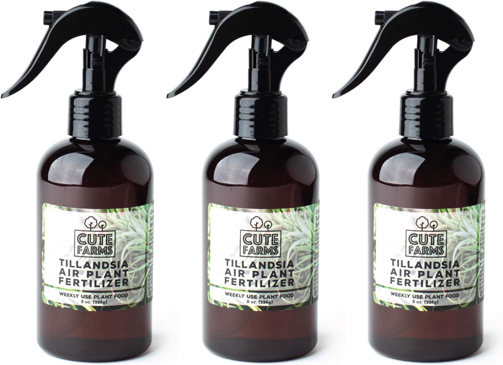 Cute Farms Tillandsia Air Plant Fertilizer | Gentle Weekly Use Formula Plant Food | Formulated Nutrients for Air Plants (Three - 8 oz. Spray Bottle)